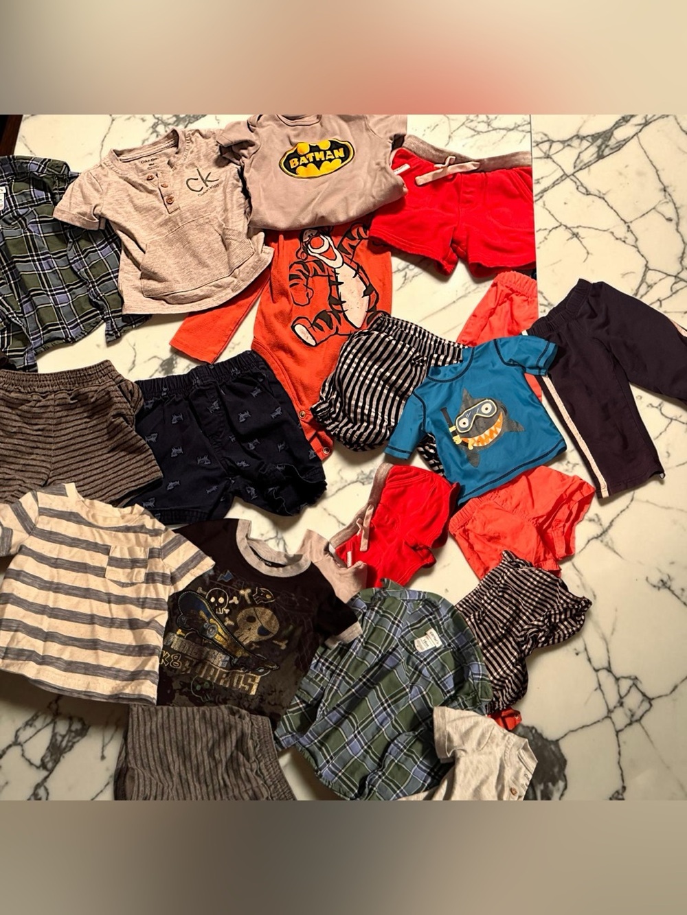 13pc bundle lot 18m 4shirts 5shorts 2onesies 1swim shorts 1pants no stains
